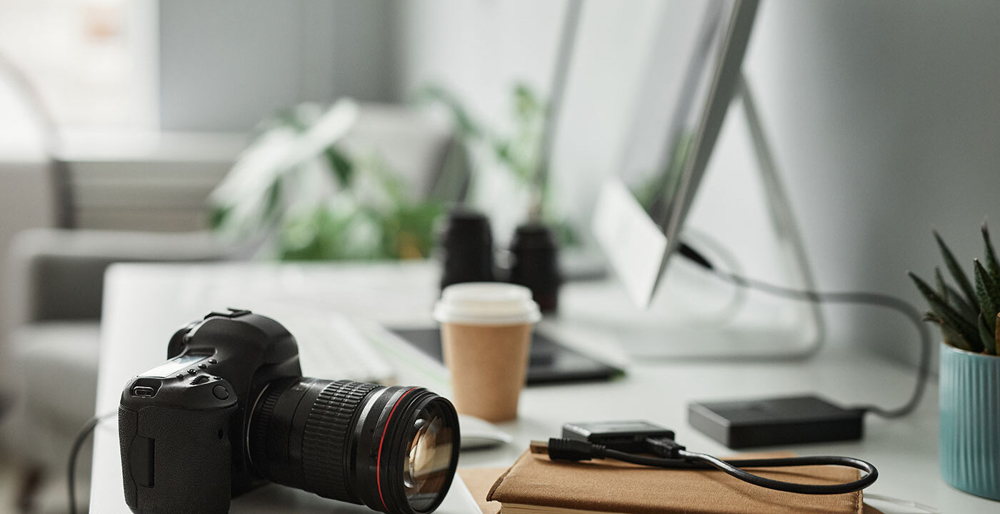 camera on photographer's desk