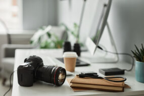 camera on photographer's desk