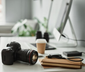camera on photographer's desk