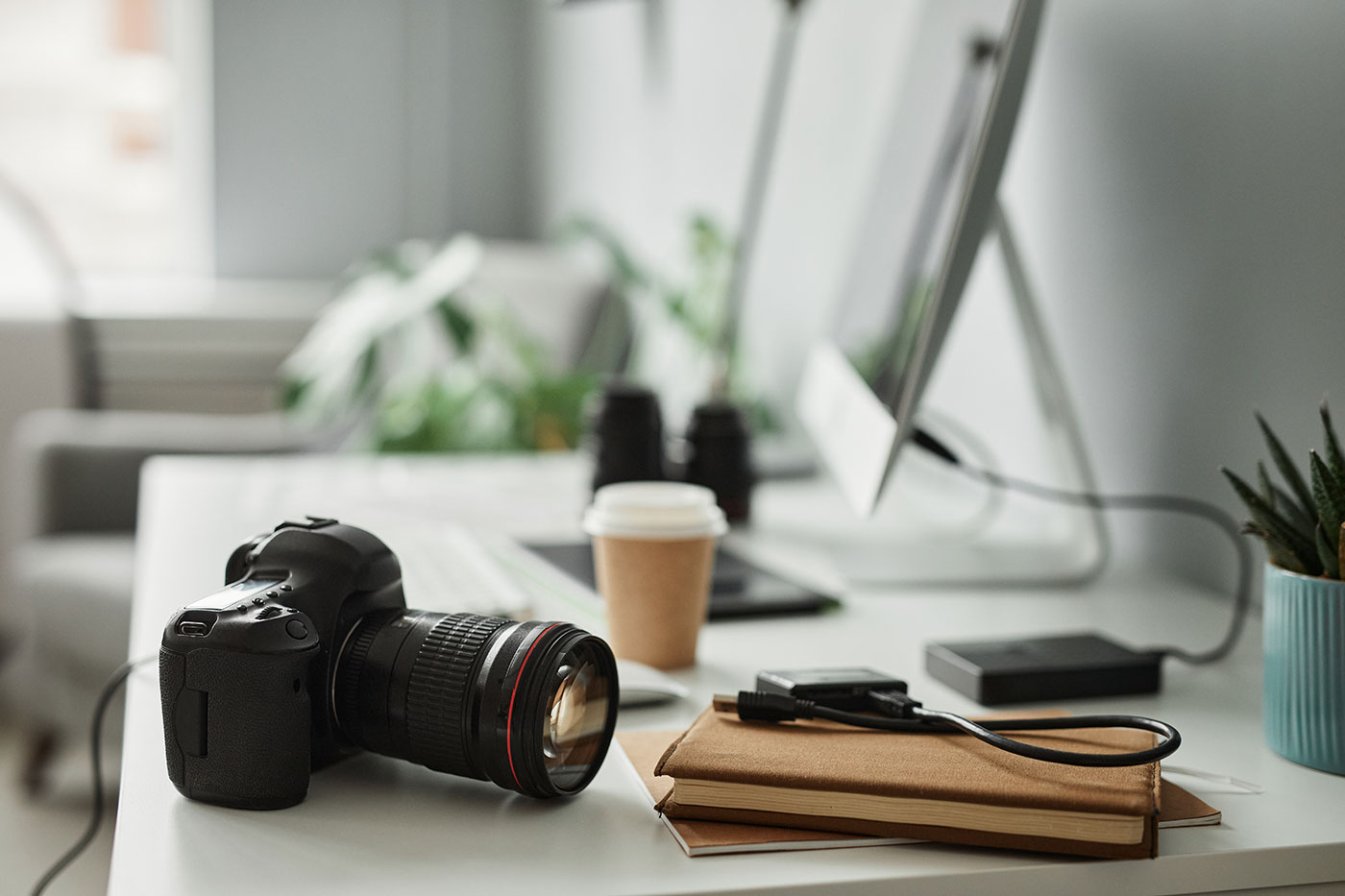 camera on photographer's desk