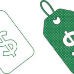 Row of green price tags with dollar signs